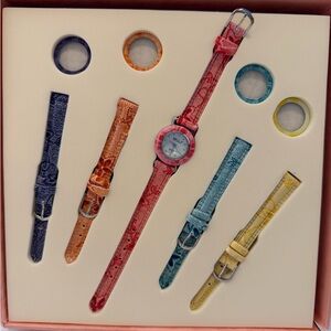 Vintage 80’s My~Wish Multicolor Interchangeable Bands & Face Watch Set NWT